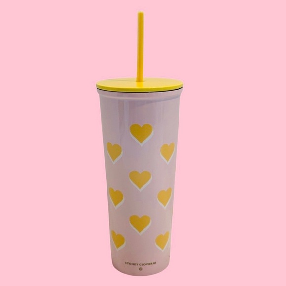 Stoney Clover Lane Pink Hearts Metal Tumbler with‎ Heart Straw Sippy Travel Cup - Picture 2 of 6